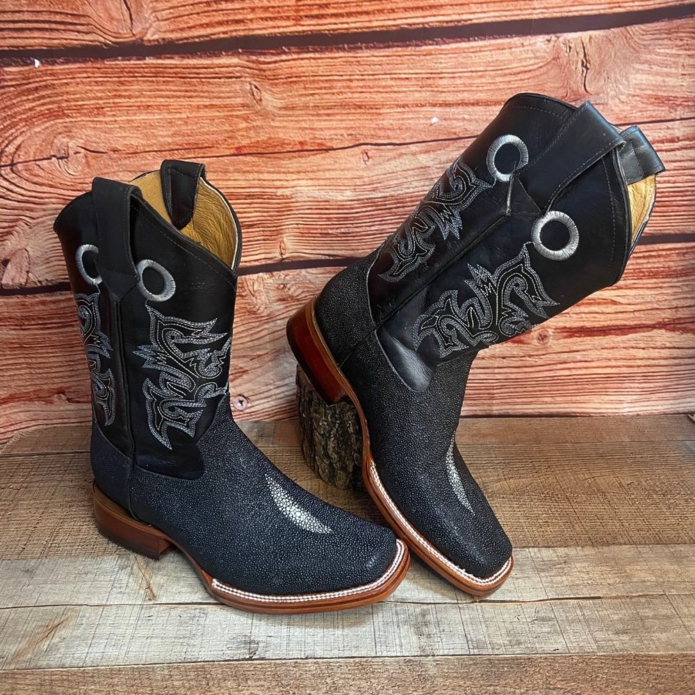Men's Western Exotic Sting Ray Cowboy Square Toe Boots Botas Vaqueras Mantaraya